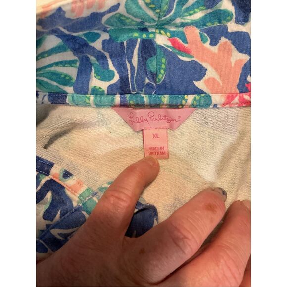Lilly Pulitzer Captain Floral Popover Sz XL UPF 50+ Ocean Coral - Picture 4 of 8